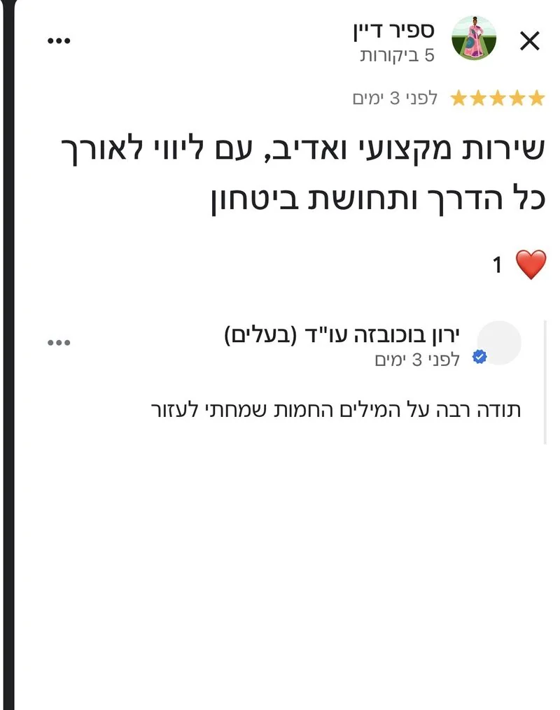 ביקורת אמיתית מ-Google על עו''ד ירון בוכובזה