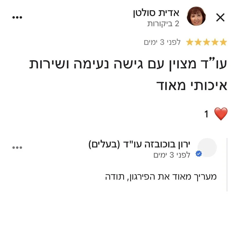 ביקורת אמיתית מ-Google על עו''ד ירון בוכובזה
